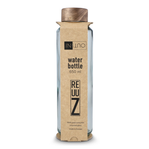 Butelka InSideOut z recyklingowanego szkła ReuuZ z drewnianym korkiem 650 ml Transparentny LT57013-N0004 (4)