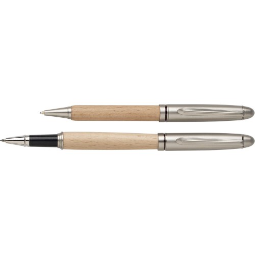 Zestaw piśmienny, długopis i pióro kulkowe brązowy V0069-16 (2)