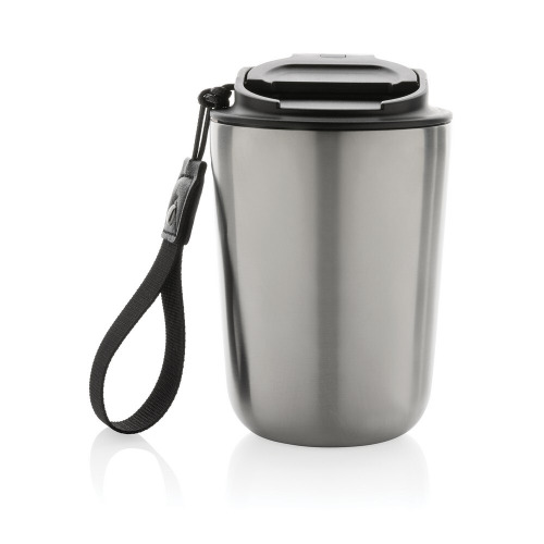 Kubek termiczny 380 ml Cuppa, stal nierdzewna z recyklingu srebrny, czarny P435.022 (4)