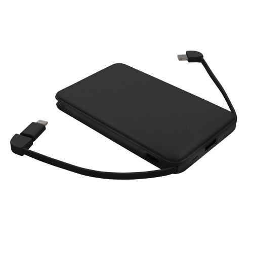 Power bank 5000 mAh ze zintegrowanymi kablami, adapter w komplecie | Presley Czarny V0905-03 