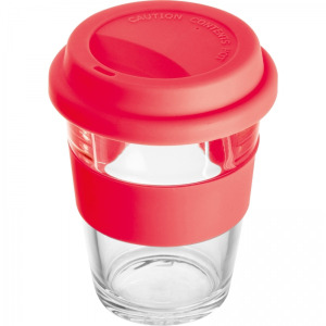 Kubek szklany z pokrywką 300 ml AMANDA Czerwony