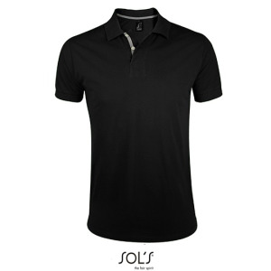 Koszulka Polo Męska Slim Bawełniana - Black & Grey (Solid)