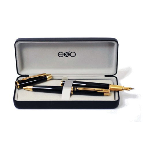 Zestaw (pióro wieczne i długopis) EXO Aries, czarny lakier, wykończenia złote, etui premium czarny EXP1030.03GTSETBPFP-CZ 