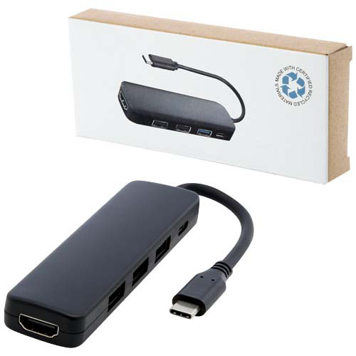 Loop adapter multimedialny USB 2.0-3.0 z portem HDMI wykonany z tworzyw sztucznych pochodzących z recyklingu z certyfikatem R Czarny 12436890 (6)