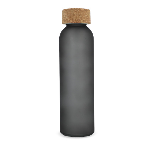 Matowa szklana butelka z recyklingu z korkiem 500ml Ecru / czarny LT98880-N5402 (1)