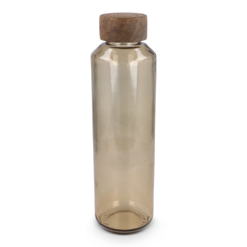 Butelka InSideOut z recyklingowanego szkła ReuuZ z drewnianym korkiem 650 ml Transparentny / brązowy LT57013-N0451 