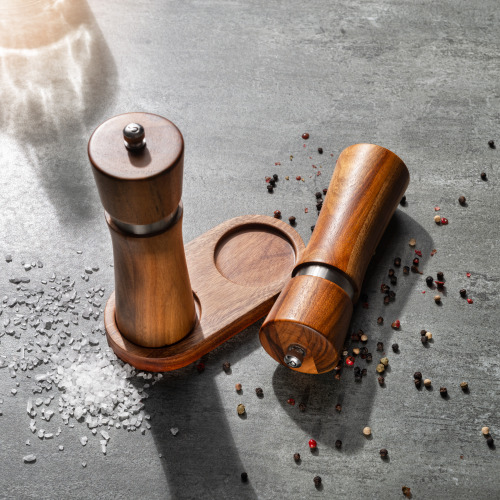 Zestaw młynków do przypraw z drewna akacjowego i stali nierdzewnej Vanilla Season Brązowy H2201900AJ3 (3)