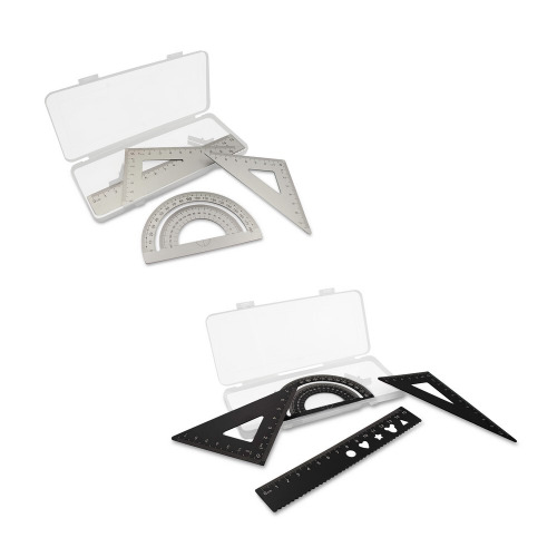 Zestaw szkolny, linijki, 2 ekierki i kątomierz | Kaulana Szary VA054-19 (5)