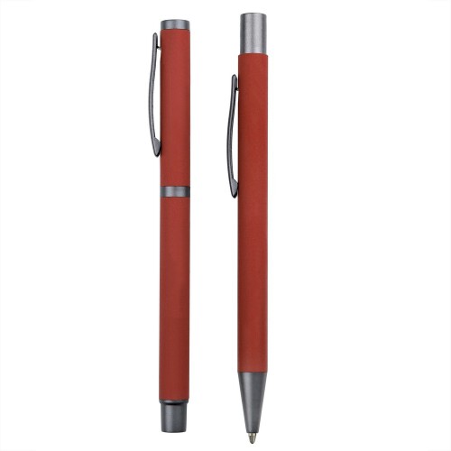 Zestaw piśmienny, długopis i pióro kulkowe czerwony V1957-05 (2)