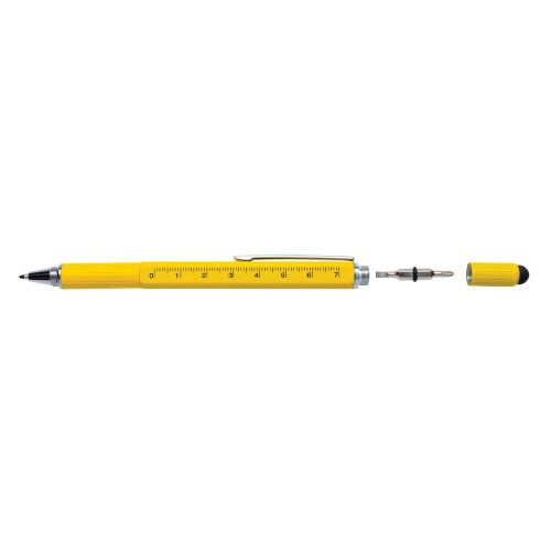 Długopis wielofunkcyjny, poziomica, śrubokręt, touch pen żółty V1996-08 (2)