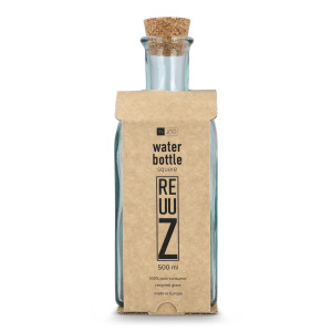 Butelka na wodę InSideOut Square z recyklingowanego szkła ReuuZ z korkiem 500 ml