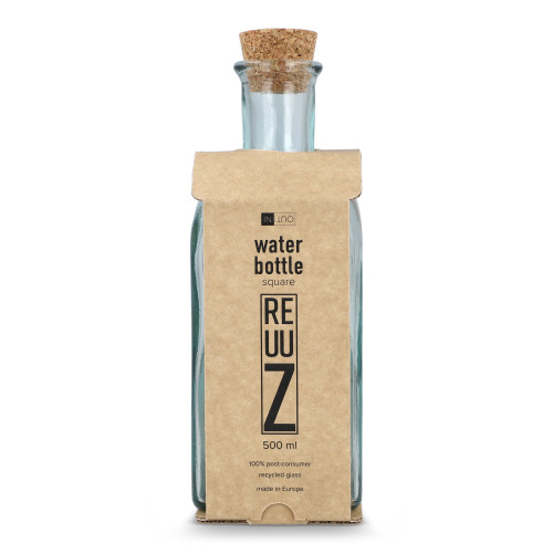 Butelka na wodę InSideOut Square z recyklingowanego szkła ReuuZ z korkiem 500 ml Transparentny LT57015-N0004 (1)