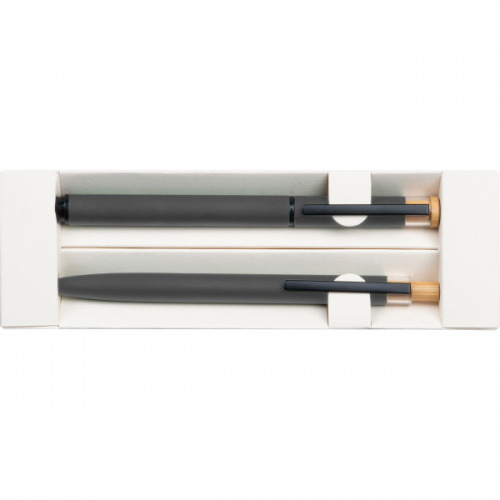 Zestaw piśmienny długopis i pióro kulkowe z aluminium z recyklingu RAFFAELE Ciemnoszary 1470677 (6)