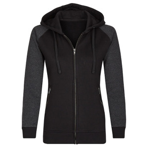 Bluza Damska z Kapturem na Zamek Bawełniana Trzywarstwowa - Navy & Heather Navy