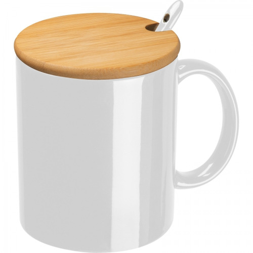 Kubek ceramiczny z łyżeczką 300 ml LOTHAR Biały 8296906 (1)