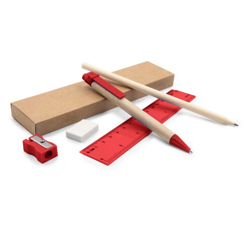 Zestaw szkolny, ołówek, długopis, gumka, temperówka, linijka czerwony V7869-05 (2)