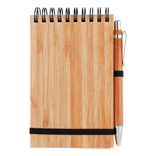 Bambusowy notatnik A6, długopis brązowy V2966-16 (4)