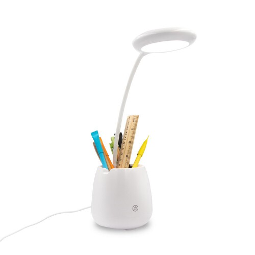 Lampka na biurko, głośnik bezprzewodowy 3W, stojak na telefon, pojemnik na przybory do pisania biały V0188-02 (1)