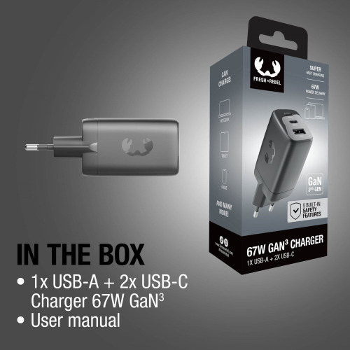 Fresh 'n Rebel ładowarka do laptopa 67W GaN USB-C i USB-A Ciemnoszary LT49750-N0060 (4)