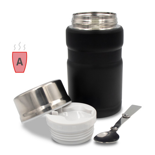 Termiczny pojemnik na żywność 650 ml Air Gifts, składana łyżka czarny V9962-03 (11)