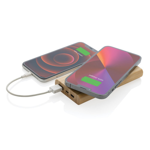 Bambusowy, bezprzewodowy power bank 8000 mAh, ładowarka bezprzewodowa 5W Brązowy P322.359 (2)