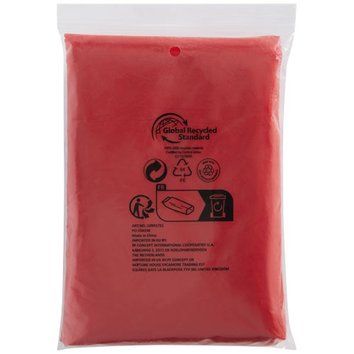 Mayan jednorazowe poncho przeciwdeszczowe z recyklingu z certyfikatem GRS, z pokrowcem do przechowywania  Czerwony 10941721 (2)