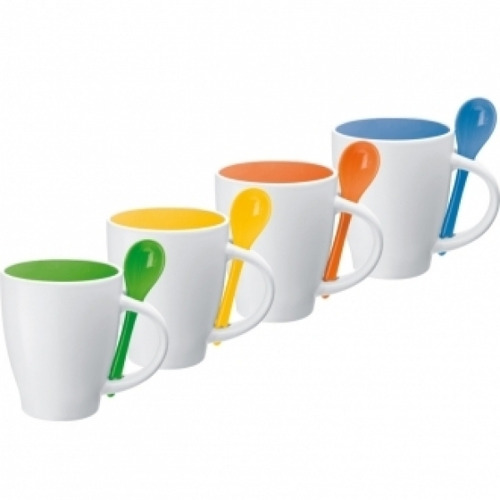Kubek ceramiczny z łyżeczką PALERMO 250 ml żółty 509508 (2)