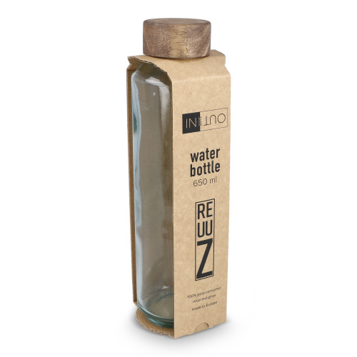 Butelka InSideOut z recyklingowanego szkła ReuuZ z drewnianym korkiem 650 ml Transparentny LT57013-N0004 (3)