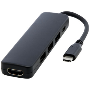 Loop adapter multimedialny USB 2.0-3.0 z portem HDMI wykonany z tworzyw sztucznych pochodzących z recyklingu z certyfikatem R Czarny
