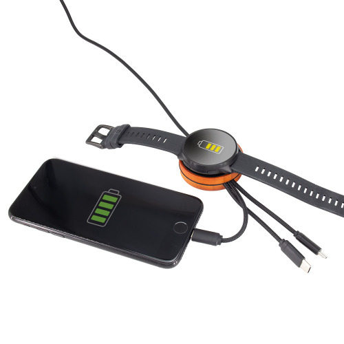 Kabel z ładowarką indukcyjną 4w1 z podświetlanym logo w drewnianej obudowie - i5w Beżowy EG060813 (3)