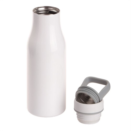 Butelka termiczna 475 ml Air Gifts z uchwytem i metalowym ringiem na spodzie, pojemnik w zakrętce biały V0850-02 (1)
