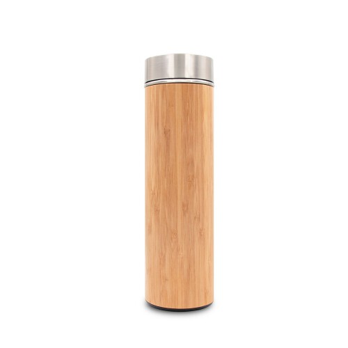 Bambusowy termos 500 ml, posiada sitko zatrzymujące fusy oraz cyfrowy wyświetlacz temperatury napojów drewno V4871-17 (3)