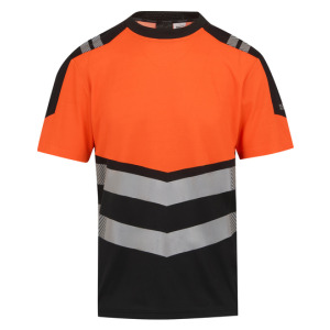 T-shirt Odblaskowy Bambusowy Odprowadzajacy Wilgoc - Black & Orange