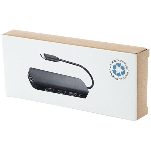 Loop adapter multimedialny USB 2.0-3.0 z portem HDMI wykonany z tworzyw sztucznych pochodzących z recyklingu z certyfikatem R Czarny 12436890 (2)