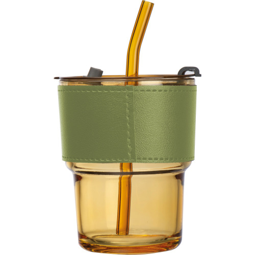 Kubek szklany ze słomką 320 ml CLEMENS żółty 8384408 (5)