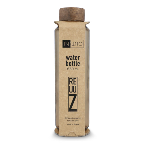 Butelka InSideOut z recyklingowanego szkła ReuuZ z drewnianym korkiem 650 ml Transparentny / brązowy LT57013-N0451 (2)