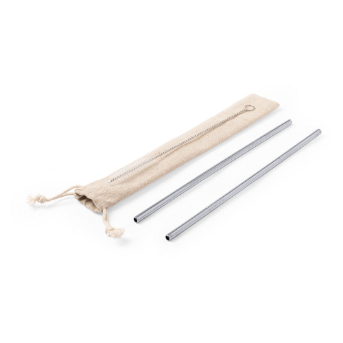Zestaw słomek wielokrotnego użytku, 2 szt. z czyścikiem | Monim Srebrny V8803-32 