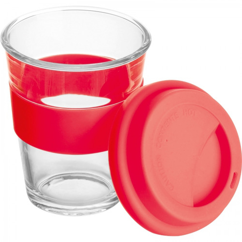 Kubek szklany z pokrywką 300 ml AMANDA Czerwony 6257205 (2)