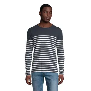 Koszulka Męska Dopasowana Bawełniana w Paski - White & Navy