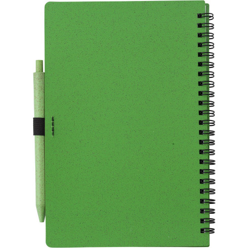 Notatnik ok. A5 ze słomy pszenicznej z długopisem zielony V0238-06 (2)
