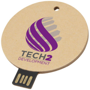 Okrągły pendrive wyposażony w interfejs USB 2.0 z papieru z recyklingu