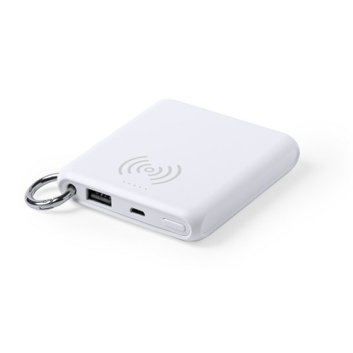 Bezprzewodowy power bank 5000 mAh, ładowarka bezprzewodowa 5W, brelok Biały V0306-02 (1)
