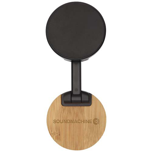 Alcor składana podstawka na telefon z mocowaniem magnetycznym, wykonana z tworzyw sztucznych pochodzących z recyklingu z elementami bambusowymi Czarny 12446390 (1)