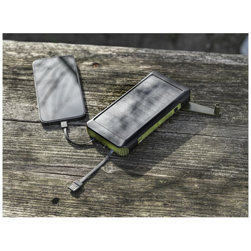 Soldy powerbank solarny o pojemności 10 000 mAh z dynamem wykonany z tworzyw sztucznych pochodzących z recyklingu z certyfika Zieleń wojskowa 12434664 (7)