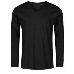 T-Shirt Męski Slim Bawełna Czesana Długi Rękaw V-Neck