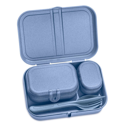 Zestaw 3 lunchboxów ze sztućcami Pascal ready organic blue Koziol Niebieski KZL3168671 (1)