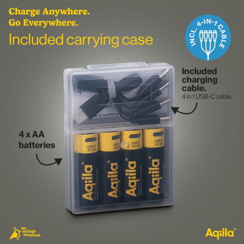 Aqiila – akumulatory AA USB-C o pojemności 2000 mAh, zestaw 4 sztuk Czarny LT45209-N0002 (1)