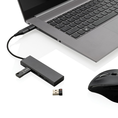 Hub USB 2.0 z USB C, aluminium z recyklingu szary P308.682 (1)