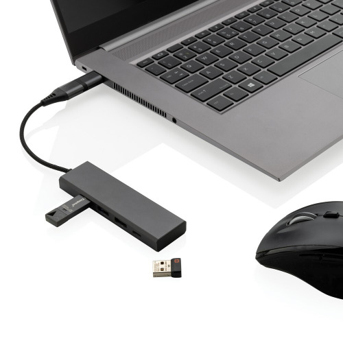 Hub USB 2.0 z USB C, aluminium z recyklingu Szary P308.682 (1)