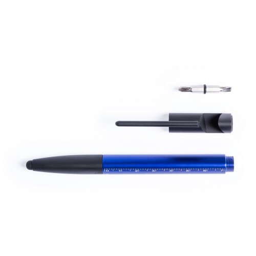 Długopis wielofunkcyjny, czyścik do ekranu, linijka, stojak na telefon, touch pen, śrubokręty granatowy V1849-04 (4)